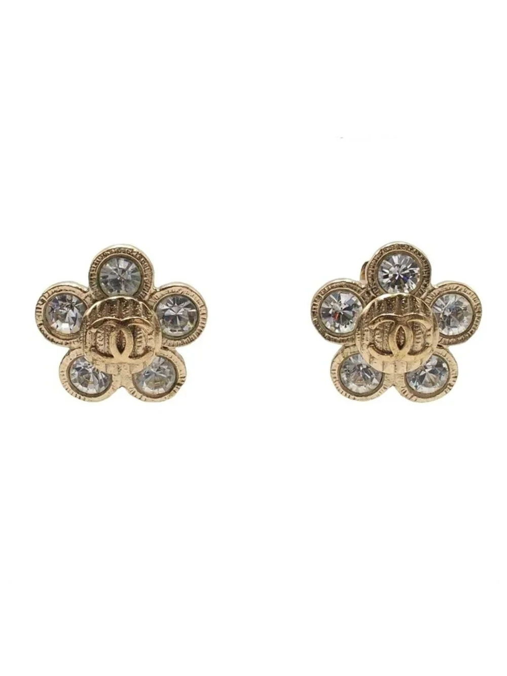 Chanel Earrings Gold Metal Flower Motif CC Logo Bijoux Costume 07